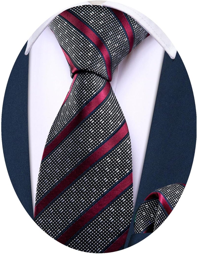 Barry.Wang Store Boy's Necktie Regular Silk Woven Stripe Solid Tie Pocket Square - Image 2